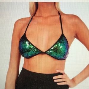 Boohoo turquoise sequin string rave top